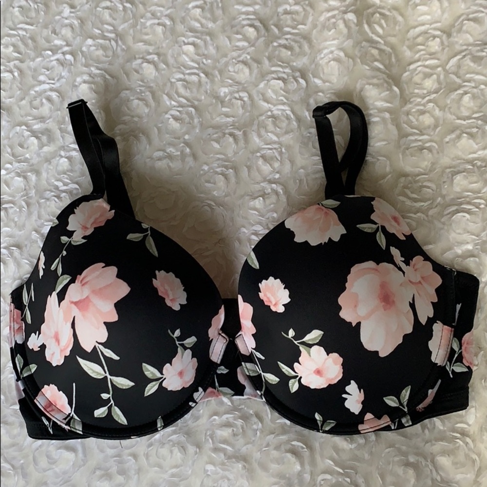 PINK/VS black bra with floral print